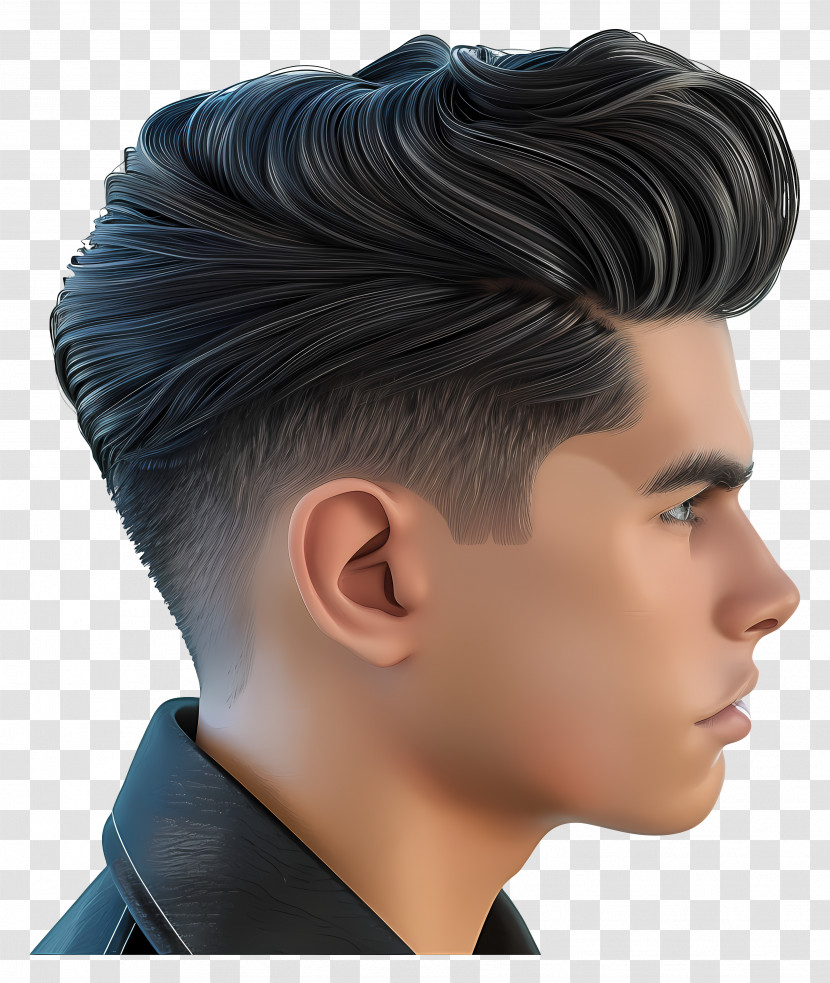 Mid Fade Haircut - Illustration Of A Man With Styled Black Hair Transparent PNG