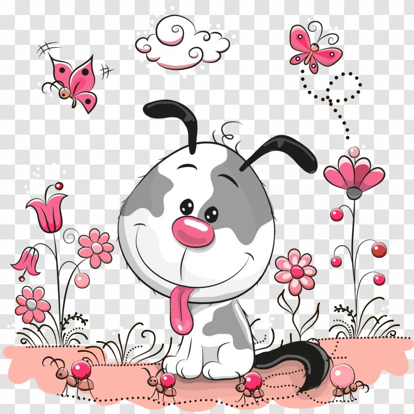 Puppy Illustration - Flower - Vector Cute Dog Pattern Transparent PNG