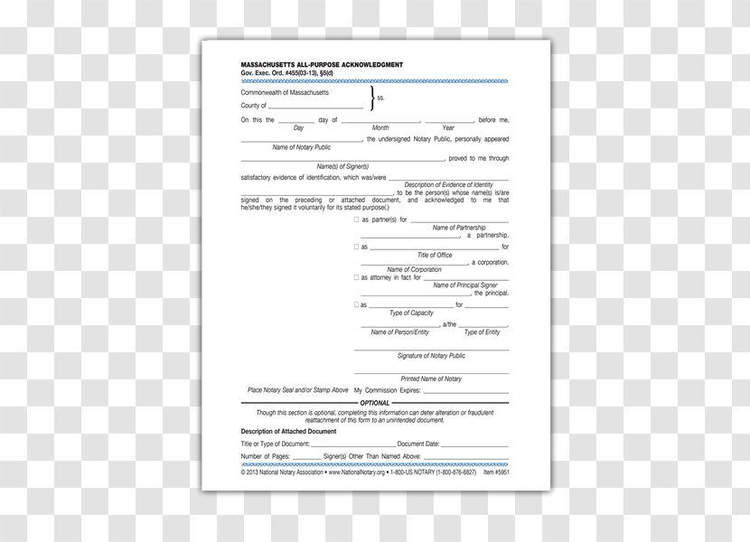 Acknowledgment Document Notary Public Form - Area - Representative Certificate Transparent PNG