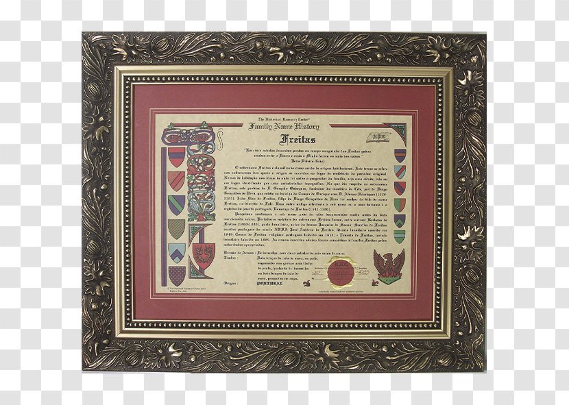 Surname Coat Of Arms Crest Family - Picture Frame Transparent PNG