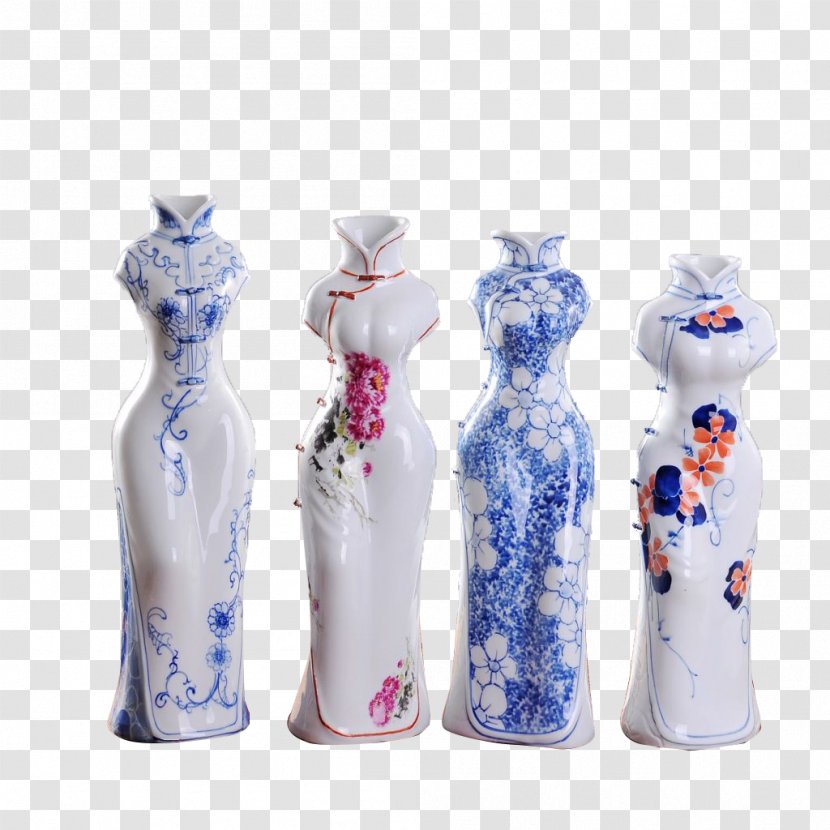 Blue And White Pottery Porcelain Ceramic Vase - Plastic Bottle - Vintage Design Transparent PNG