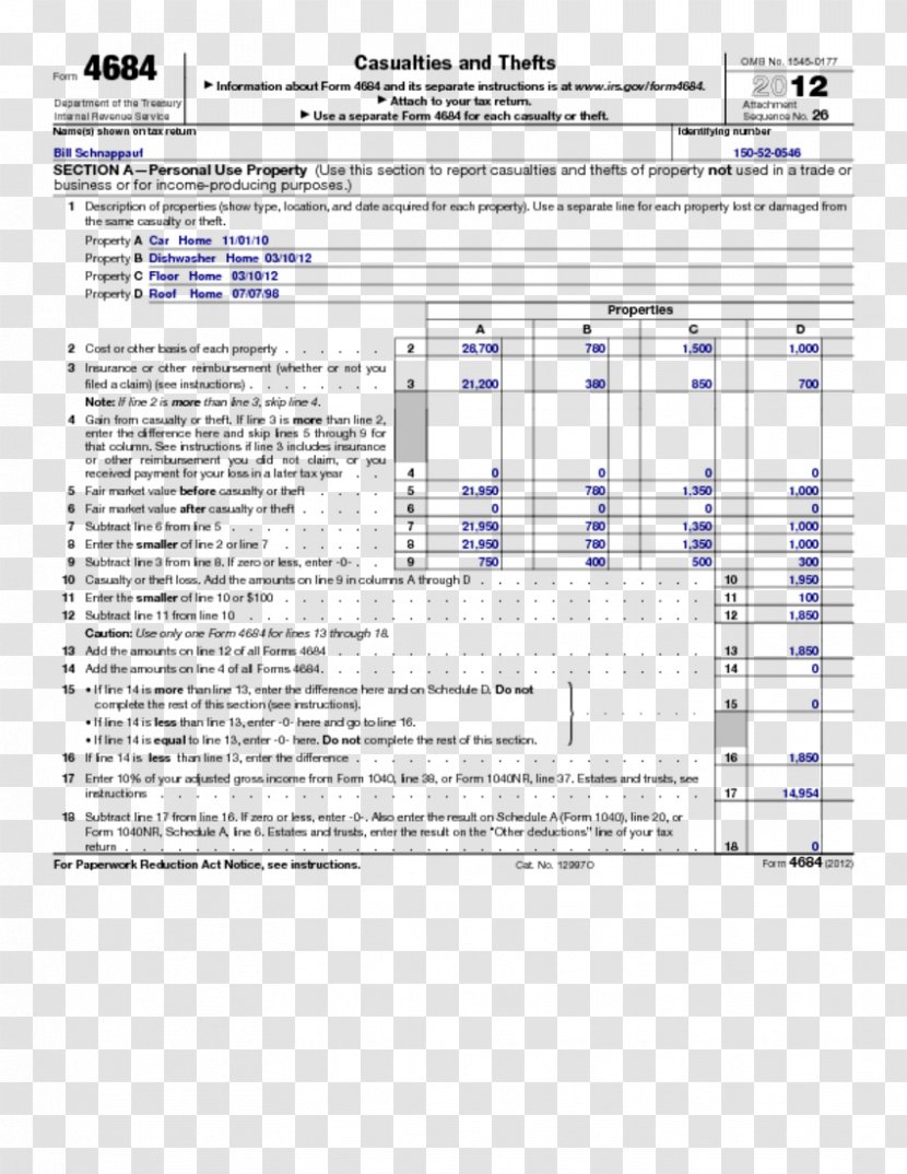 IRS Tax Forms Internal Revenue Service Return Casualty Loss - Document - Statement Transparent PNG