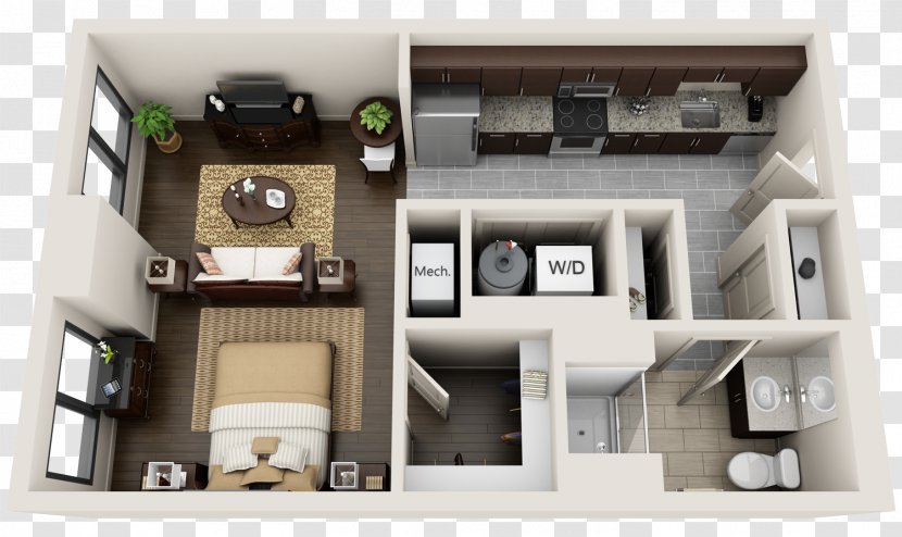 3D Floor Plan Apartment House - Studio - Bathroom Interior Transparent PNG