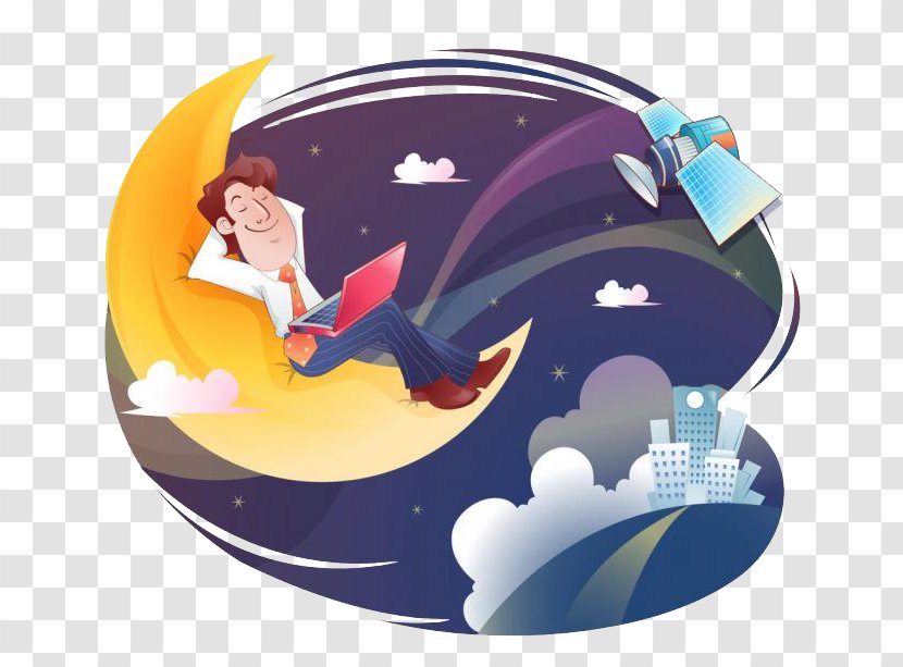 Cartoon Illustration - Poster - Man Sitting On The Moon Transparent PNG