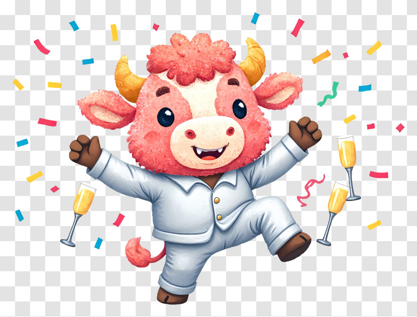 Cow Mascot Celebrating New Year - Happy Party Cow In Suit Transparent PNG