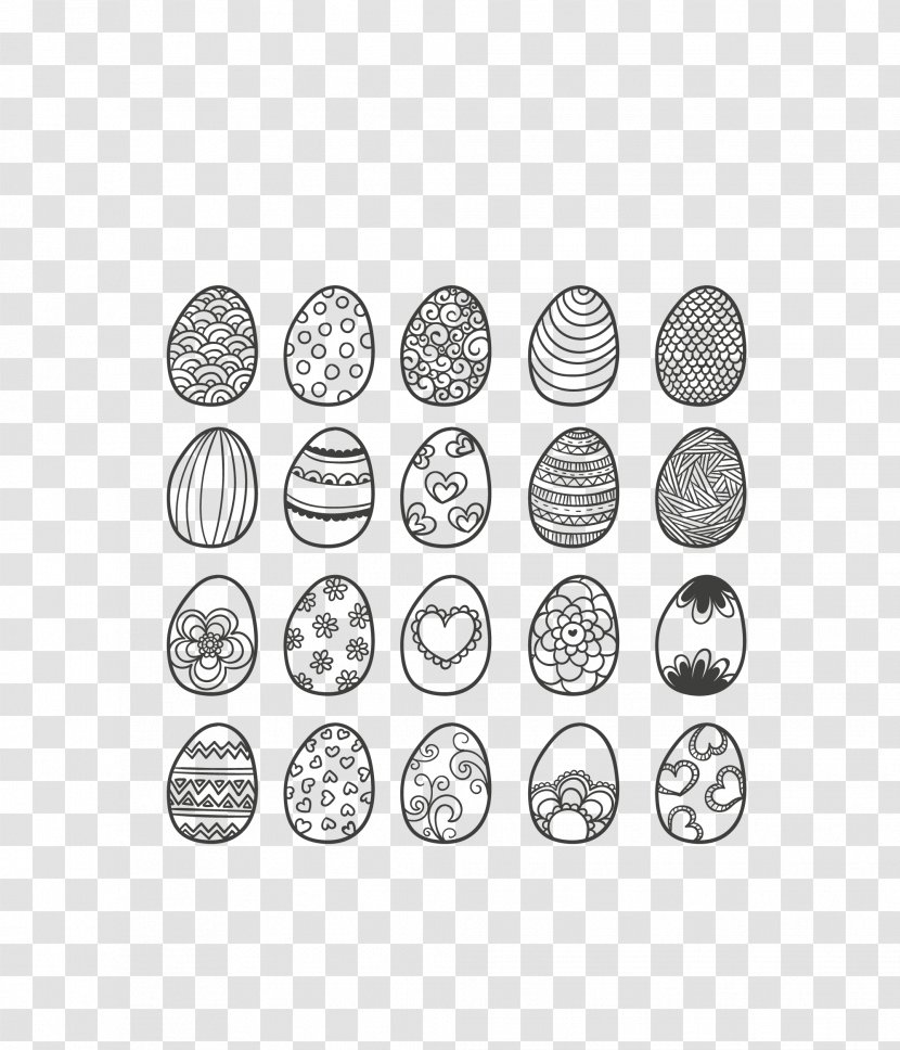 Easter Bunny Drawing Egg - Painting - Vector Black Simple Lines Collection Of Eggs Transparent PNG