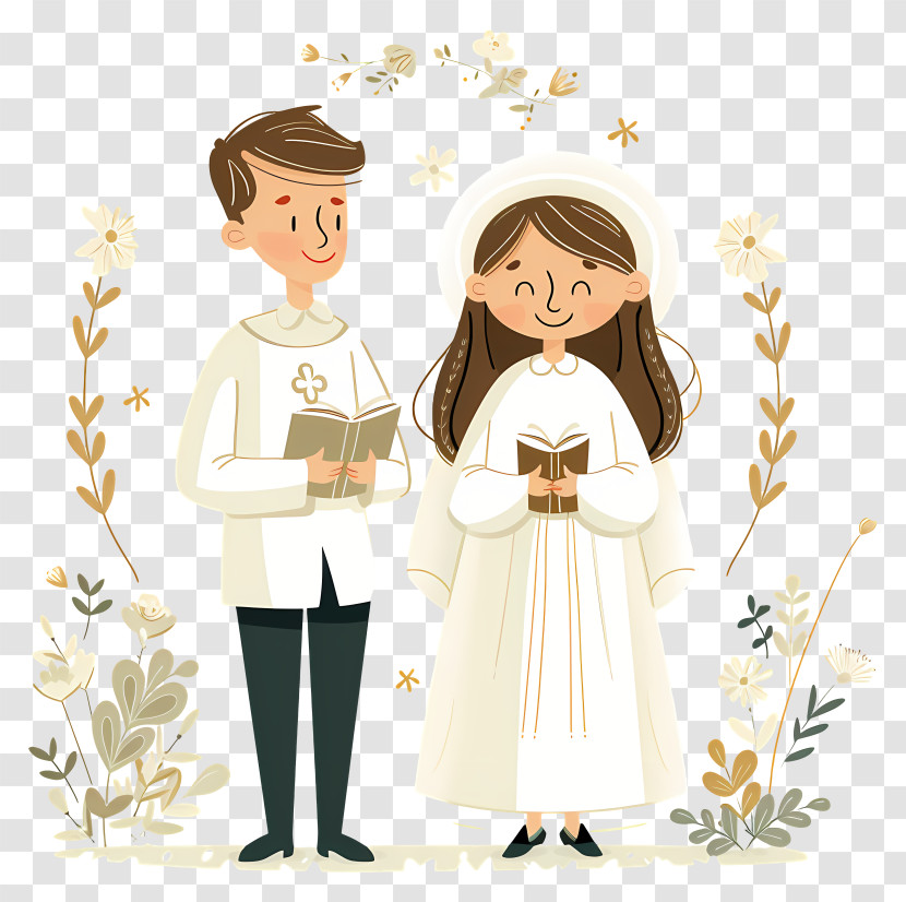 First Communion - Cute Wedding Couple Illustration Transparent PNG