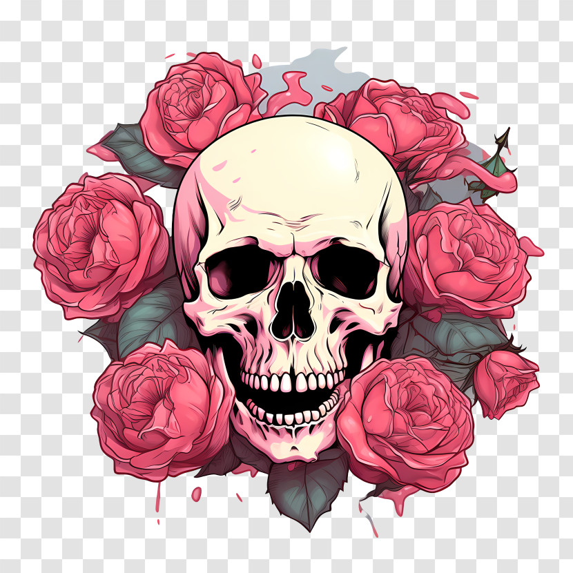 Skull Rose - Gothic Skull With Roses Artwork Transparent PNG