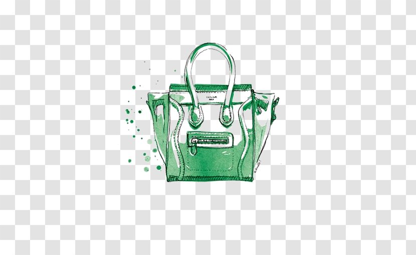 Handbag Cxe9line Birkin Bag Illustration - Watercolor Painting - Green Transparent PNG