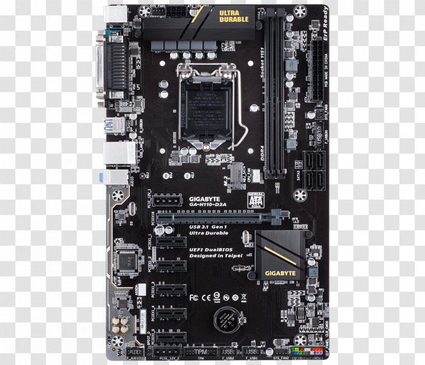 Intel LGA 1151 Gigabyte GA-H110-D3A Technology Motherboard - Computer Component Transparent PNG