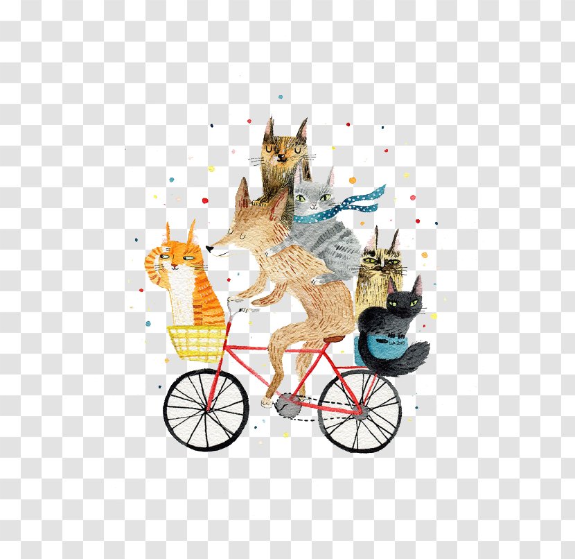 Cycling Bicycle Paper Greeting Card Illustration - Fox Transparent PNG