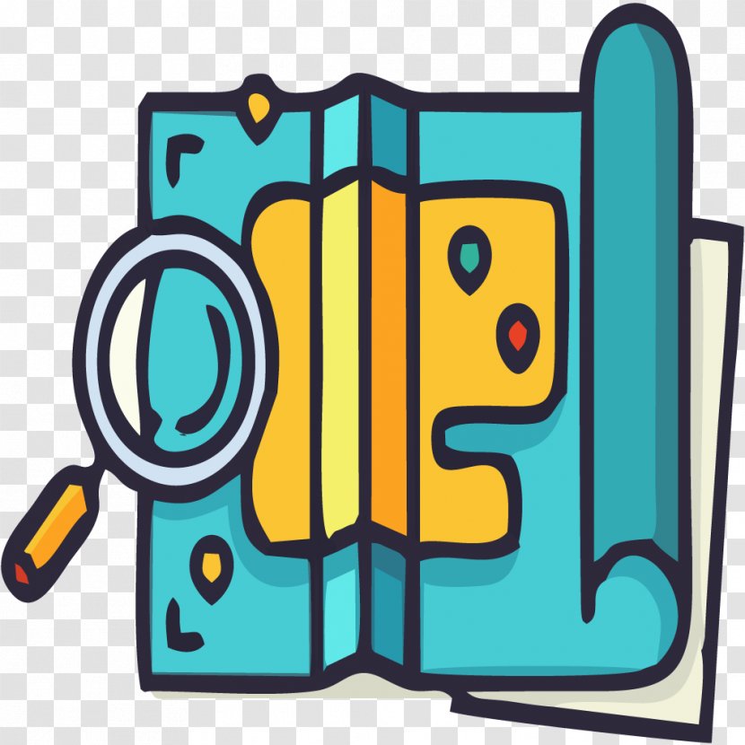 Dribbble Flat Design Icon - Area - Blue Map With A Magnifying Glass Transparent PNG