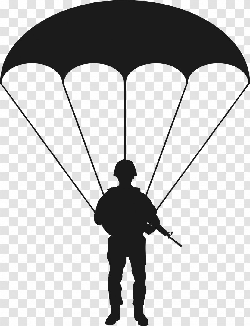 Silhouette Soldier Paratrooper Clip Art - Monochrome Photography - Army Transparent PNG