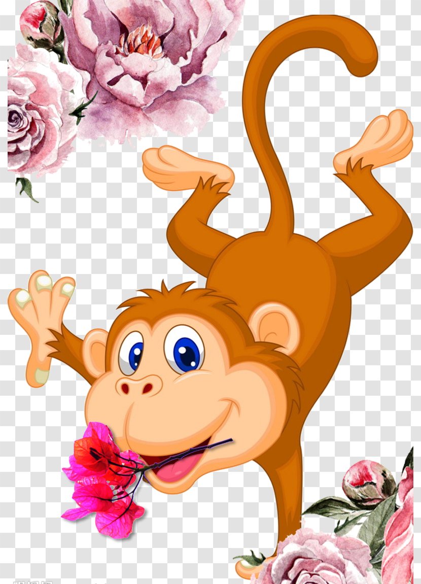 Monkey Cartoon Dance Illustration - Smile - Hand-painted Transparent PNG