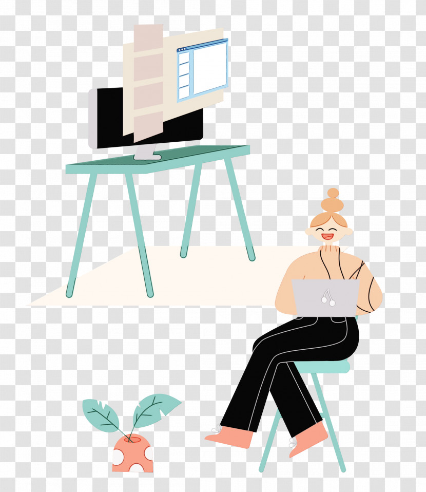 Desk Furniture Cartoon Sitting Line Transparent PNG