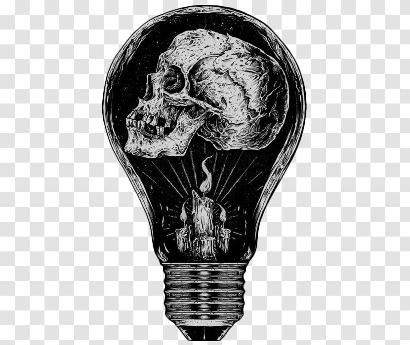 Incandescent Light Bulb Drawing Skull Calavera - Dark Transparent PNG