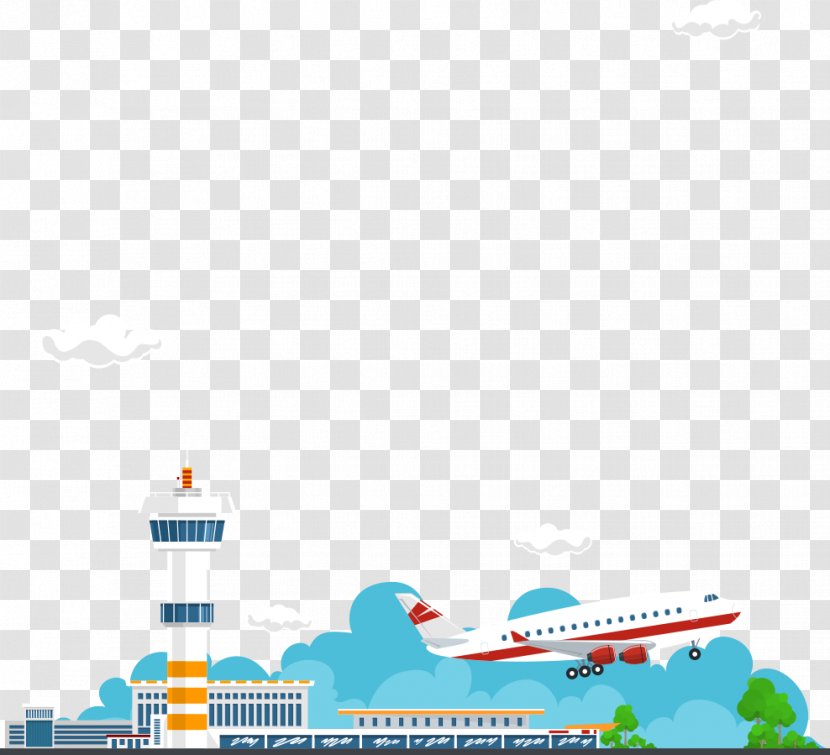 Airplane Graphic Design - Takeoff - Vector Aircraft And Control Tower Transparent PNG