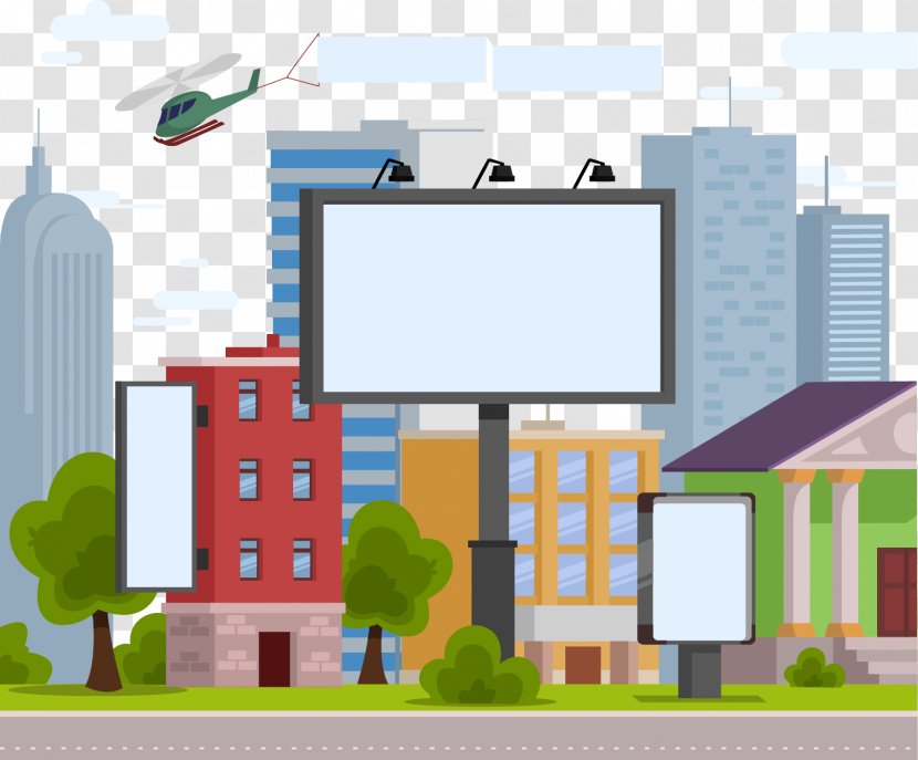 Advertising Billboard Stock Illustration - Technology - Vector Hand-painted City Billboards Transparent PNG