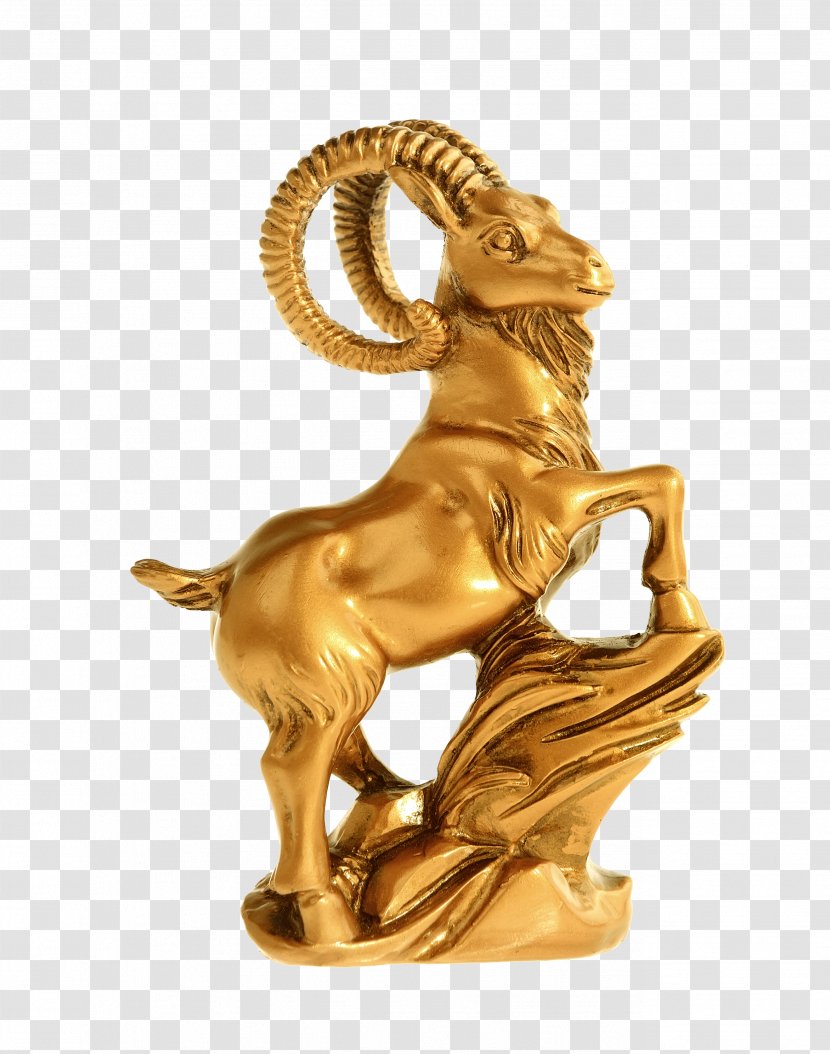 Gold Sculpture Statue - Art - Golden Goat Carved Decorative Transparent PNG