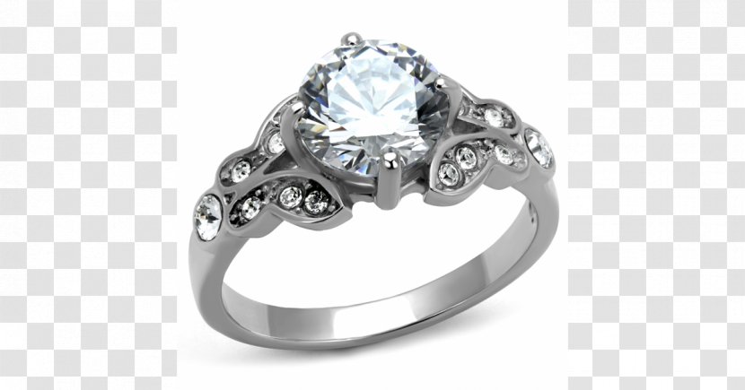 Wedding Ring Engagement Cubic Zirconia Brilliant - Solitaire - Two Silver Rings Transparent PNG