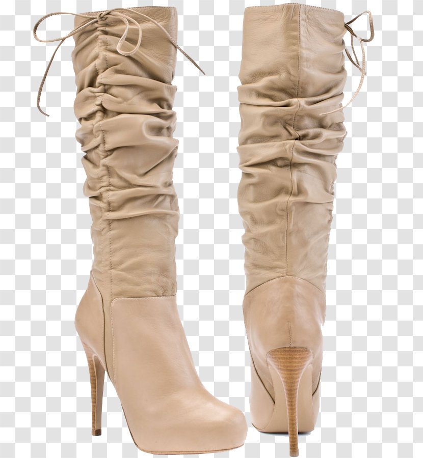 Riding Boot Khaki High-heeled Shoe Taupe - Heart - Flower Transparent PNG