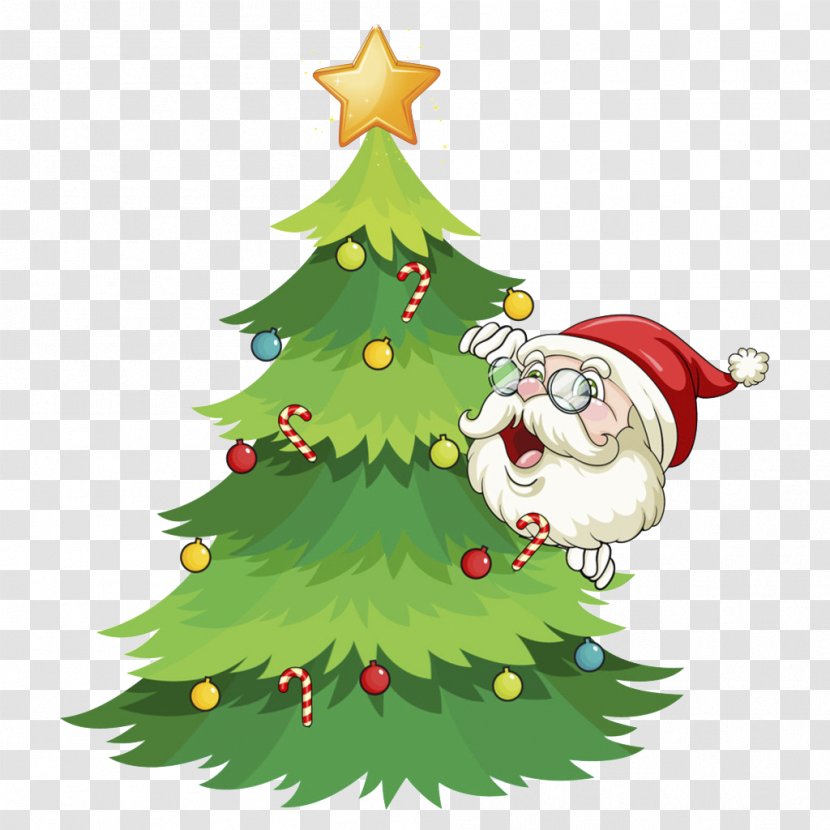 Santa Claus Reindeer Christmas Tree Illustration - Elf - With Transparent PNG