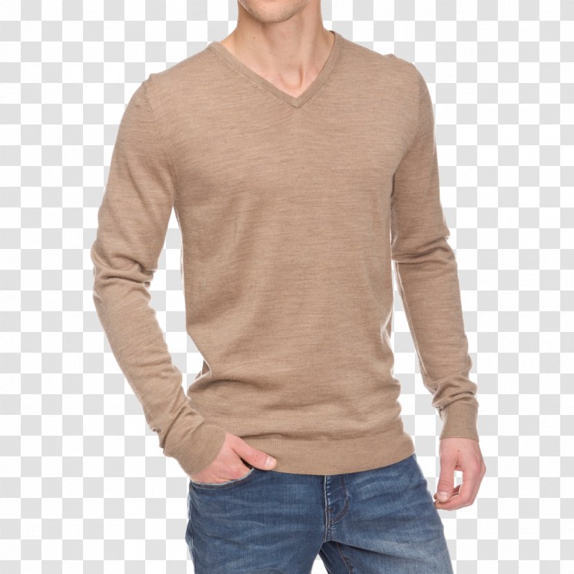 Beige Wool Sleeve Neck - T Shirt - Shoulder Transparent PNG