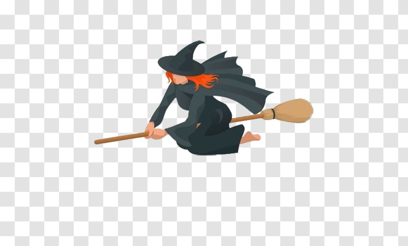 Broom Witchcraft Silhouette Illustration - A Cartoon Witch Riding Magic Transparent PNG