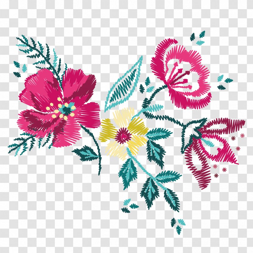 Embroidery Floral Design Flower Textile - Bordado Ornament Transparent PNG