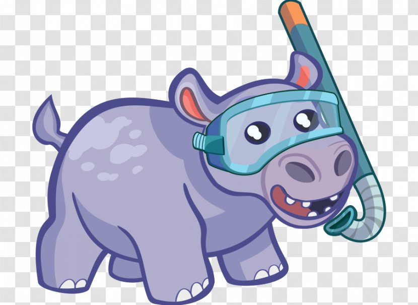 Hippopotamus Drawing Poster Painting Tuba - Frame - Lovely Hand-painted Cartoon Hippo Wearing Goggles Transparent PNG