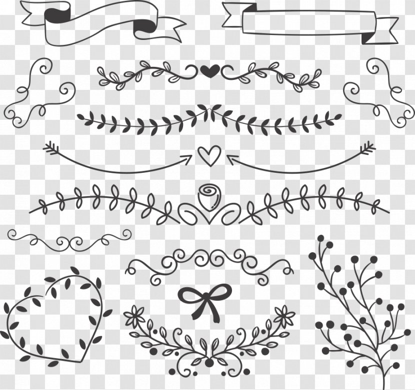 Euclidean Vector Drawing Icon - Body Jewelry - Black Leaves With Ribbon Transparent PNG