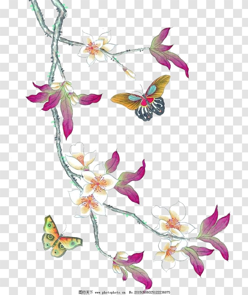 Floral Design Butterfly Insect Visual Arts - Plant Stem - Cherry Pattern Transparent PNG