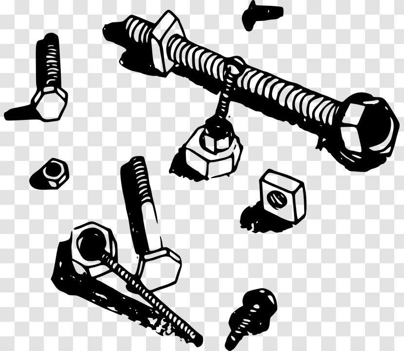 Nut Bolt Clip Art - Tool - Black And White Transparent PNG