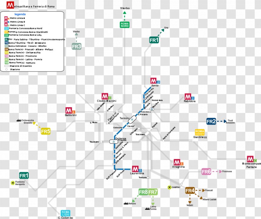 Roma Termini Railway Station Line C Rapid Transit Rome Metro A - Diagram - Train Transparent PNG