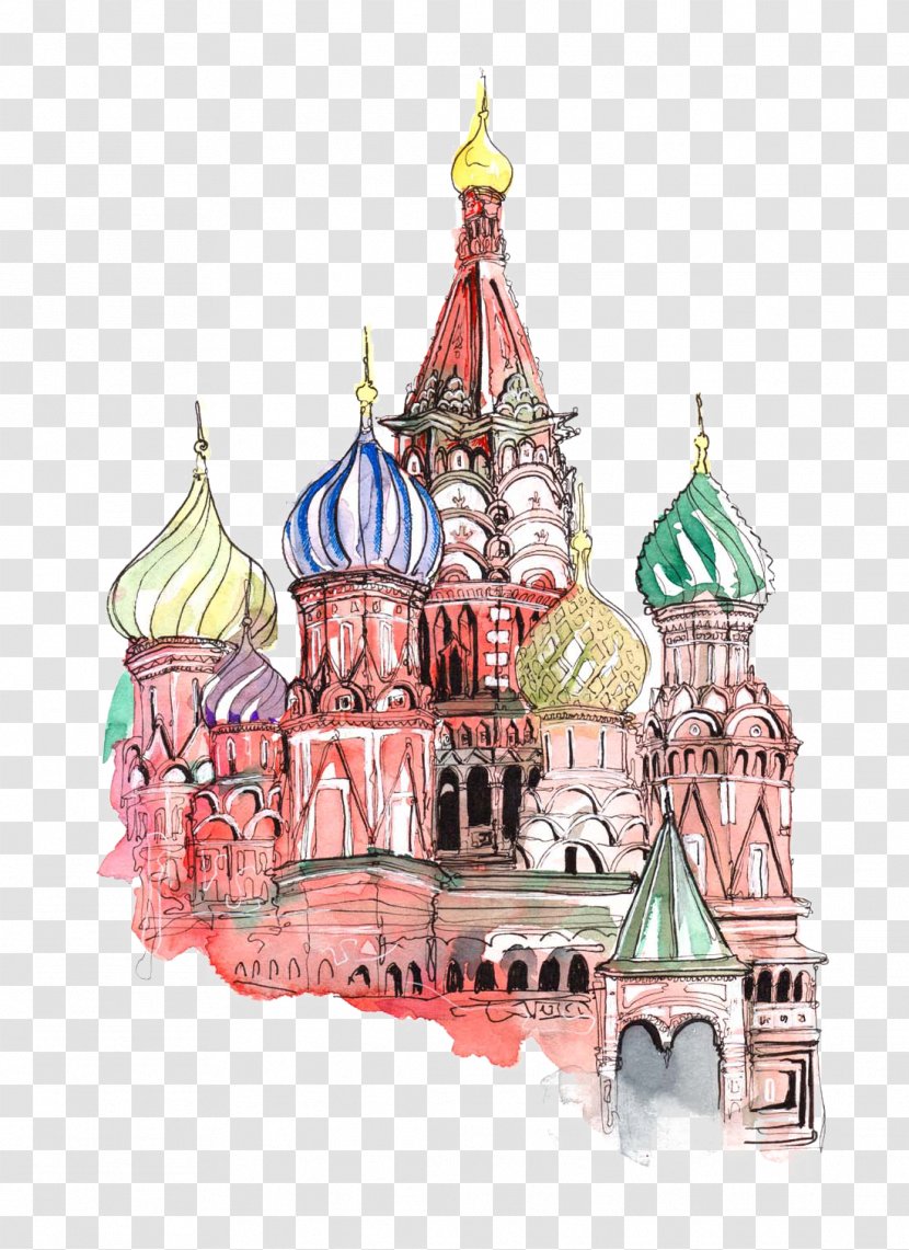 Saint Basils Cathedral Red Square Paper Sticker Wall Decal - Advertising - Hand Painted Castle Transparent PNG