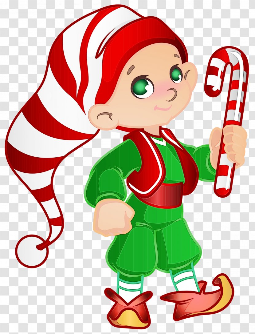 Christmas Elf - Cartoon - Candy Cane Transparent PNG