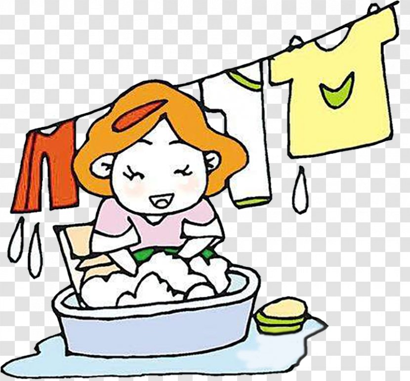 Cartoon Washing Clothing Laundry Clip Art - Hand - Mum Is Happy To Wash Clothes Transparent PNG