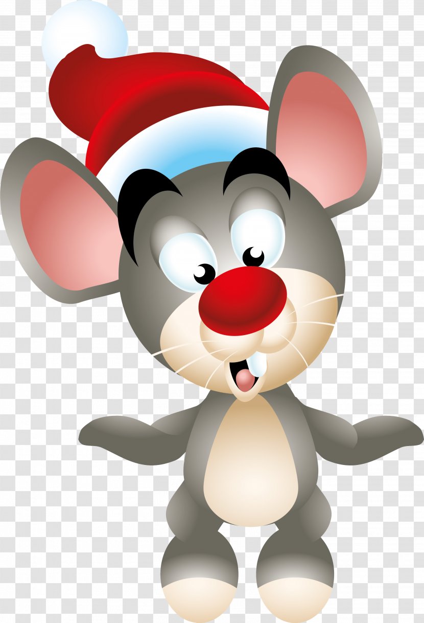 Computer Mouse Christmas Ded Moroz New Year Clip Art - Vector Transparent PNG