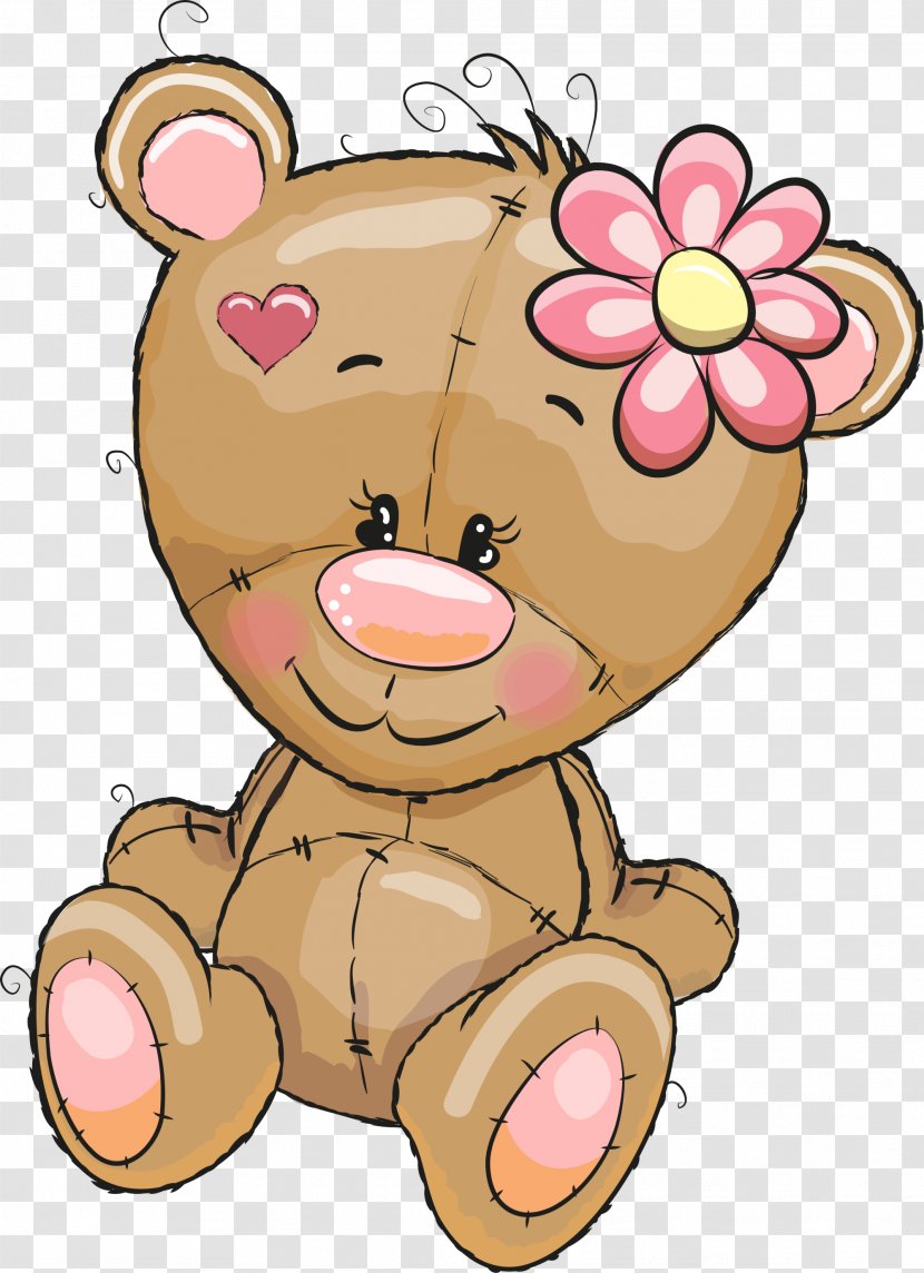 Cartoon Drawing Love - Flower - Brown Bear Transparent PNG