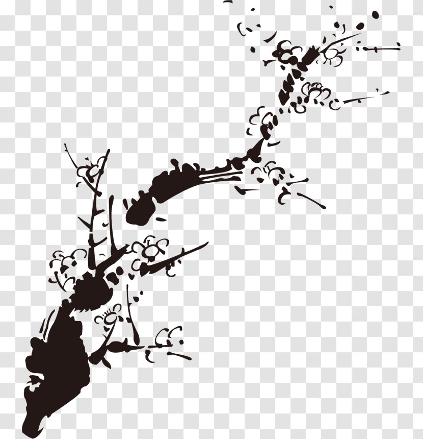Ink Wash Painting Brush Plum Blossom - Point - Flower Transparent PNG