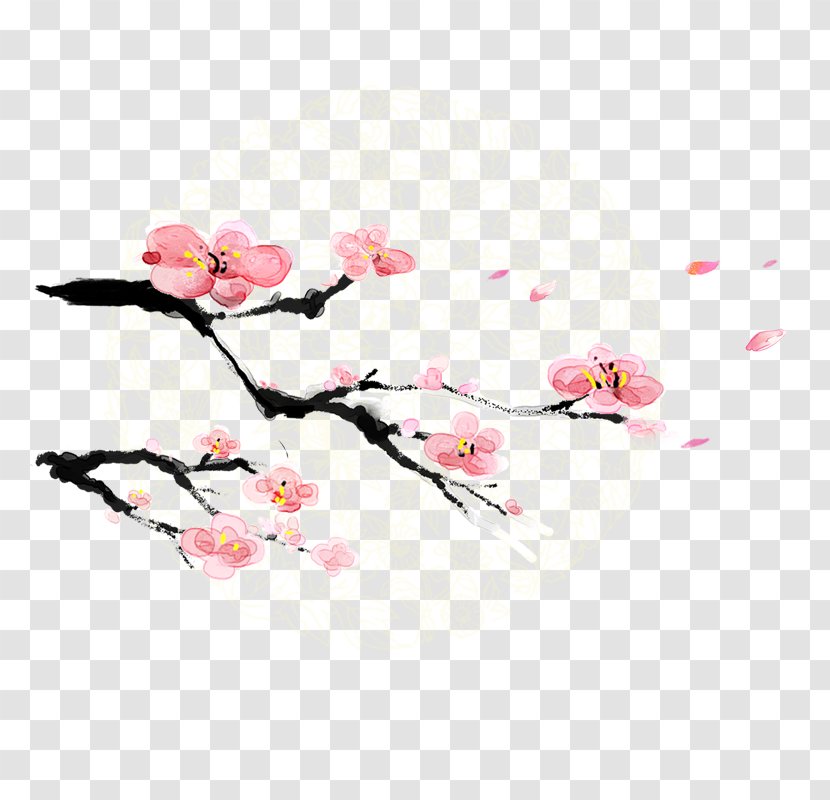 Plum Blossom Ink Wash Painting Download - Pink - Flower Transparent PNG
