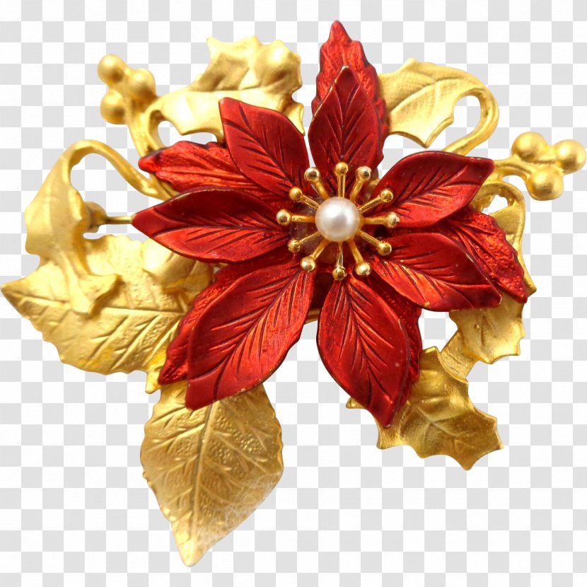 Poinsettia Brooch Jewellery Pin Flower - Estate Jewelry Transparent PNG