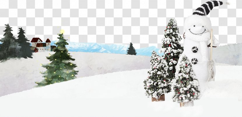 Winter Snowman Christmas - Pine Family - Snowy Trees And Snowmen Transparent PNG