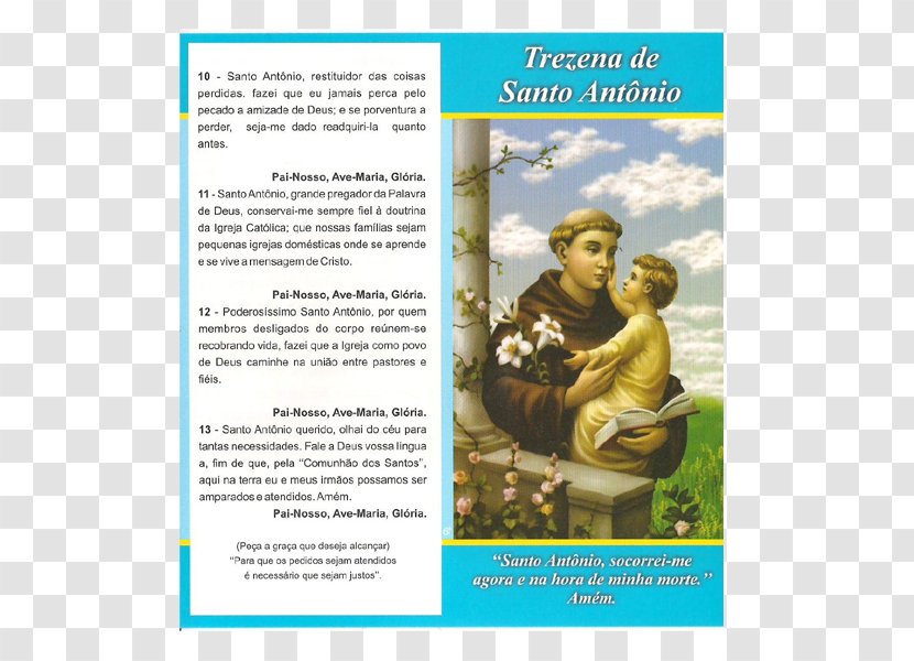 Trezena Prayer Saint Holy Card Religion - Santo Antonio Transparent PNG