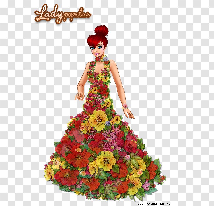 Lady Popular Floral Design Cut Flowers Dress - Silhouette - Cartoon Transparent PNG