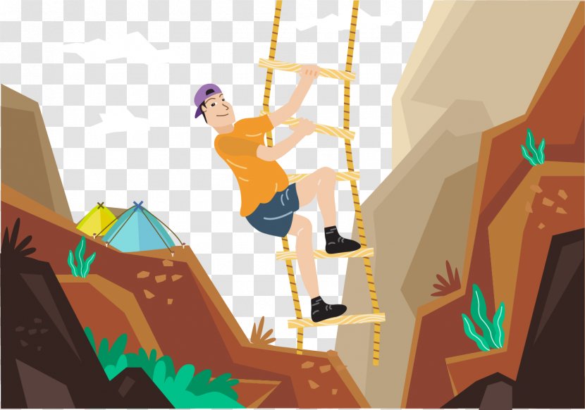 Climbing Cartoon Mountaineering Illustration - Climb The Ladder Transparent PNG