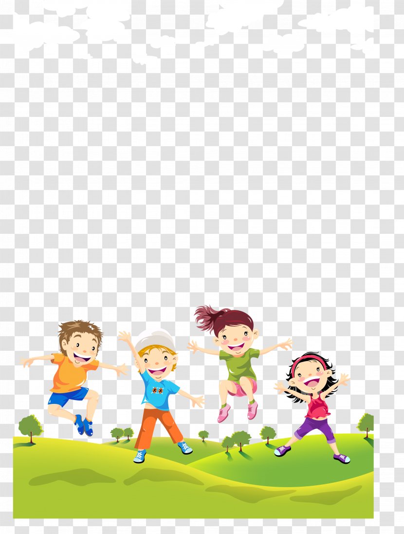 Child Illustration - Yellow - Children On The Lawn Transparent PNG
