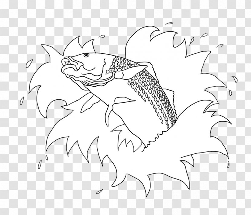 Drawing Koi Line Art Sketch - Flower - Fish Jumping Transparent PNG