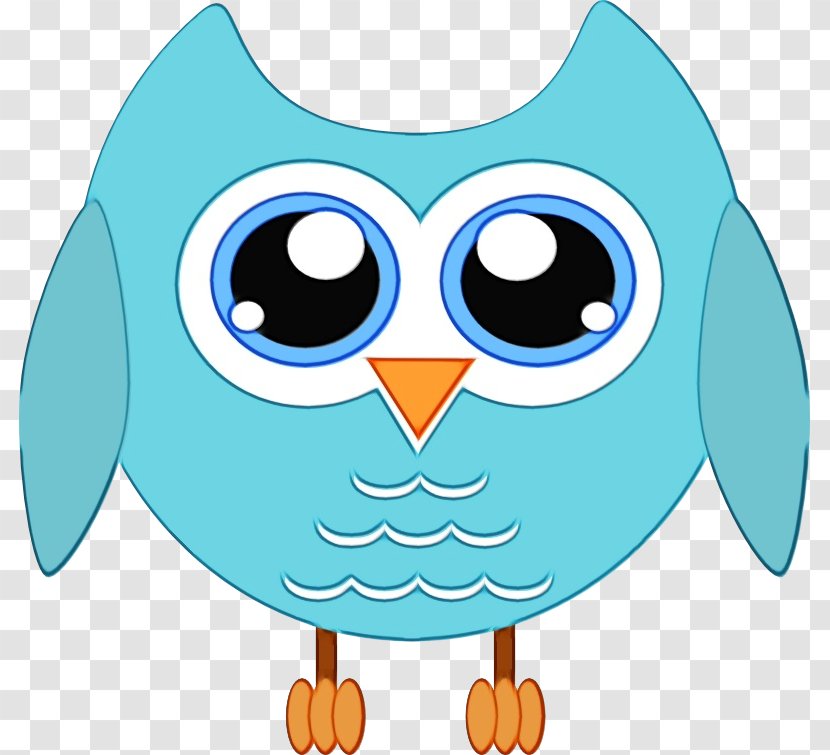 Watercolor Cartoon - Owl - Bird Of Prey Turquoise Transparent PNG