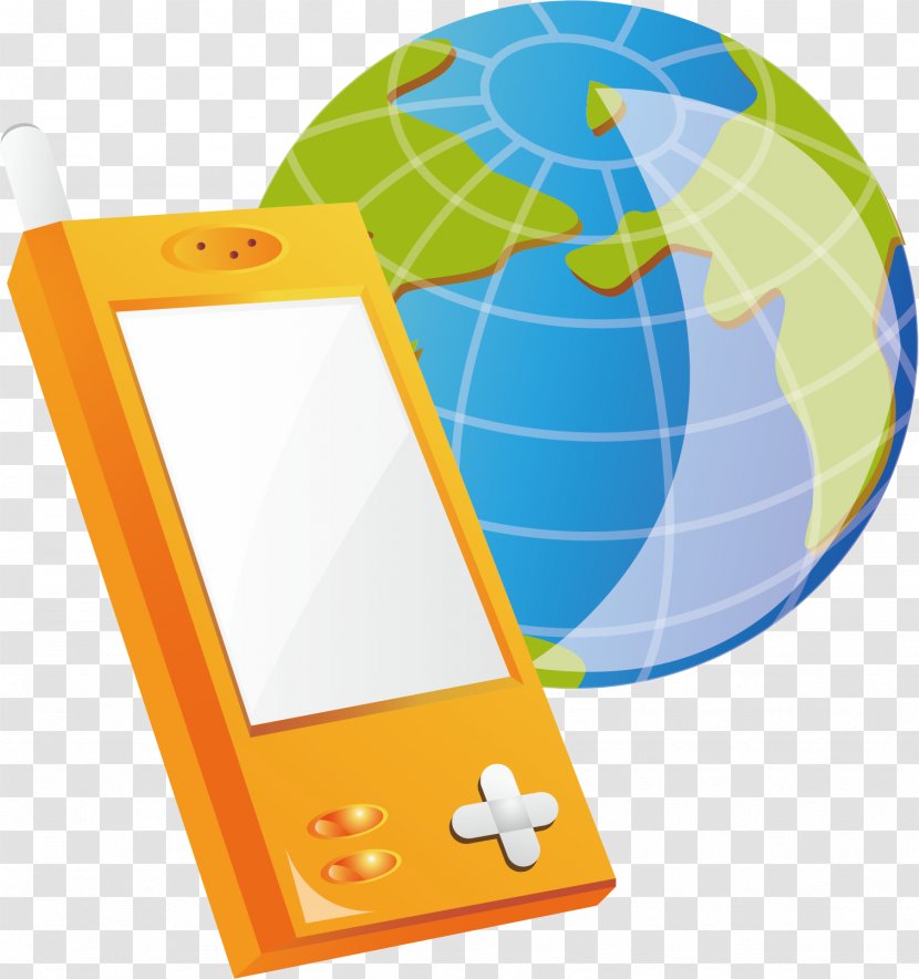 Mobile Phone Device Telephone - Yellow - And Globe Material Picture Transparent PNG